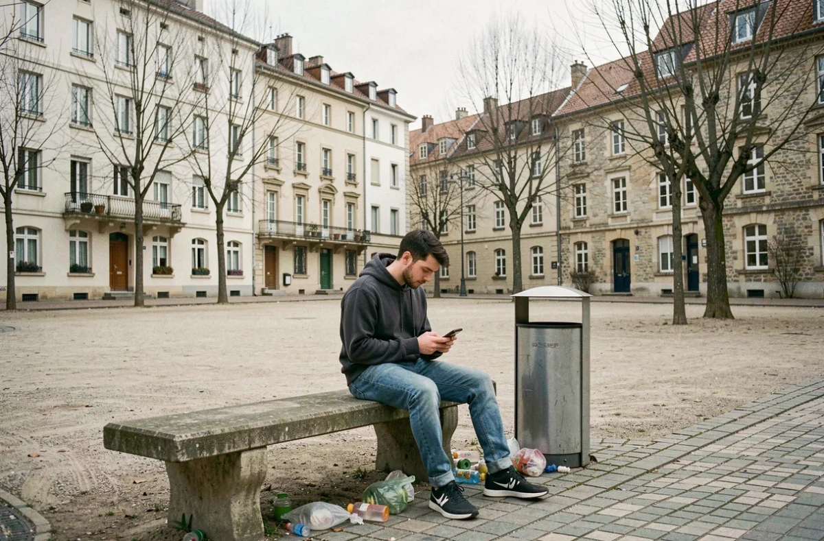 Place urbaine dans un quartier populaire de Blois avec immeubles HLM et ambiance de vie quotidienne
